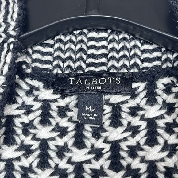 Talbots Sweater Womens M Petite Black White Heavyweight Open Front Cardigan - Picture 8 of 10